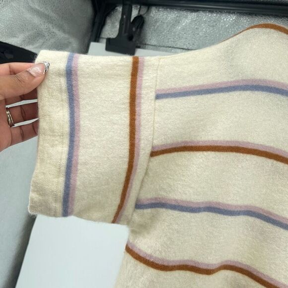 Madewell Heather Oatmeal Stripe Responsible Weightless Cashmere Sweater Tee MED - Picture 8 of 15